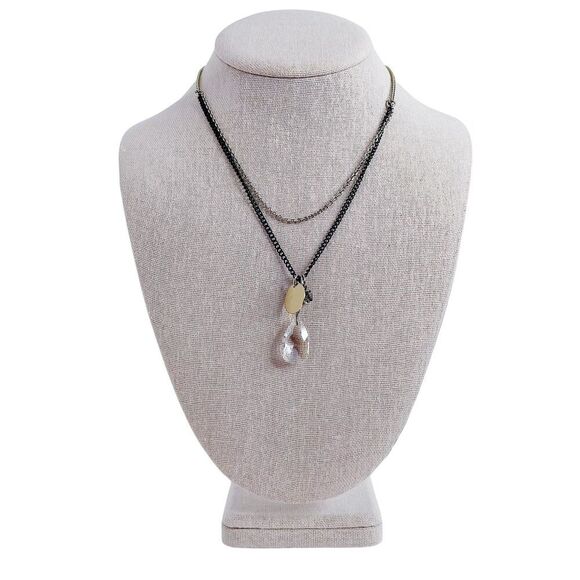 vintage Jewelry - Vintage Double Stranded Chain Necklace Clear Rhinestone Pendant Boho Bohemian